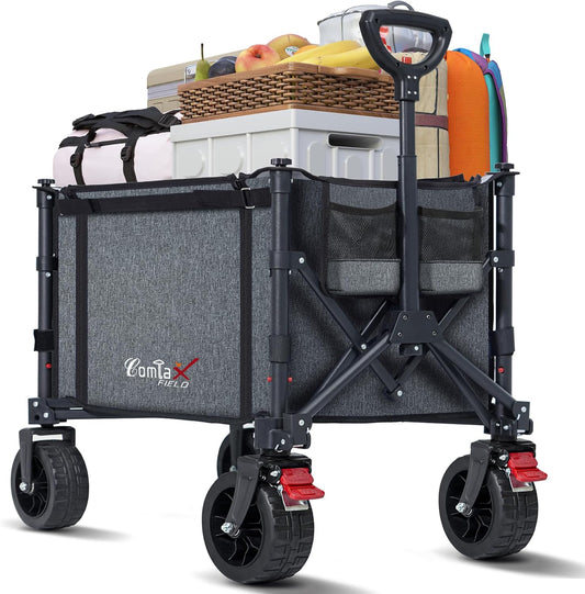 Collapsible Wagon Cart Foldable with Big Wheels Brakes, 250lbs Folding