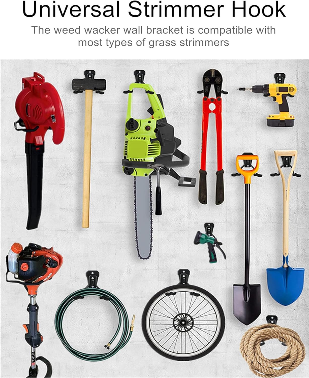 Falezern String Trimmer Hanger Bracket, Garden Lawn Trimmer Wall Mount, 1 Pcs Heavy Duty Weed Eater Rack for Garage. Garden Tool Organizer and Storage Hook for Garage Trimmer, and More.