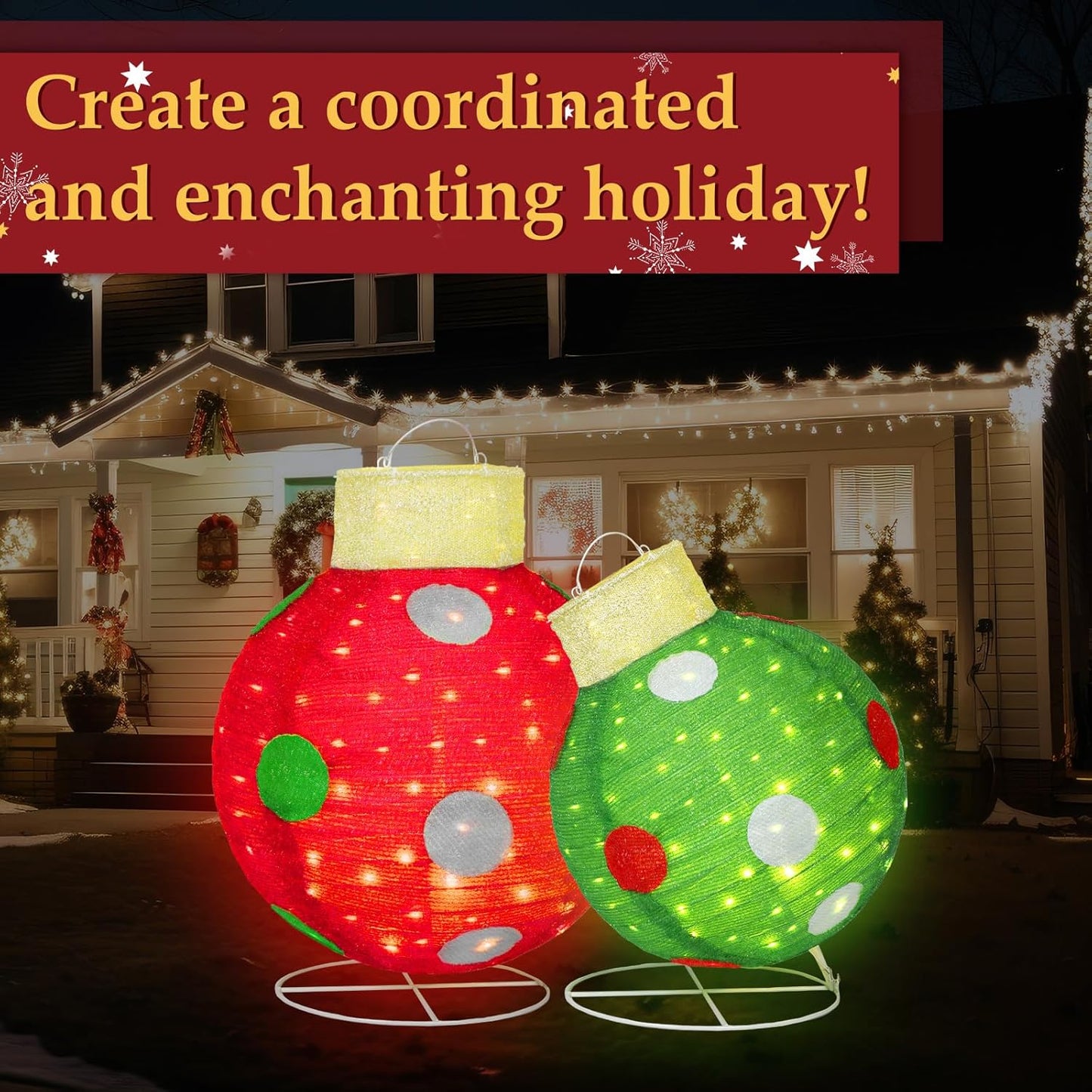 2 PCS Large Pop-Up Christmas Ball Ornaments Outdoor Decorations with B