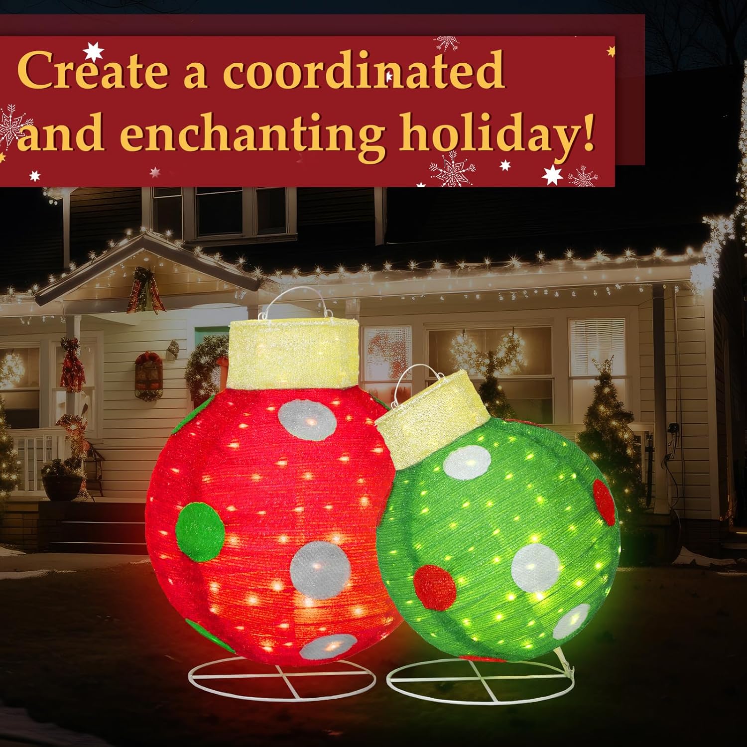 2 PCS Large Pop-Up Christmas Ball Ornaments Outdoor Decorations with B