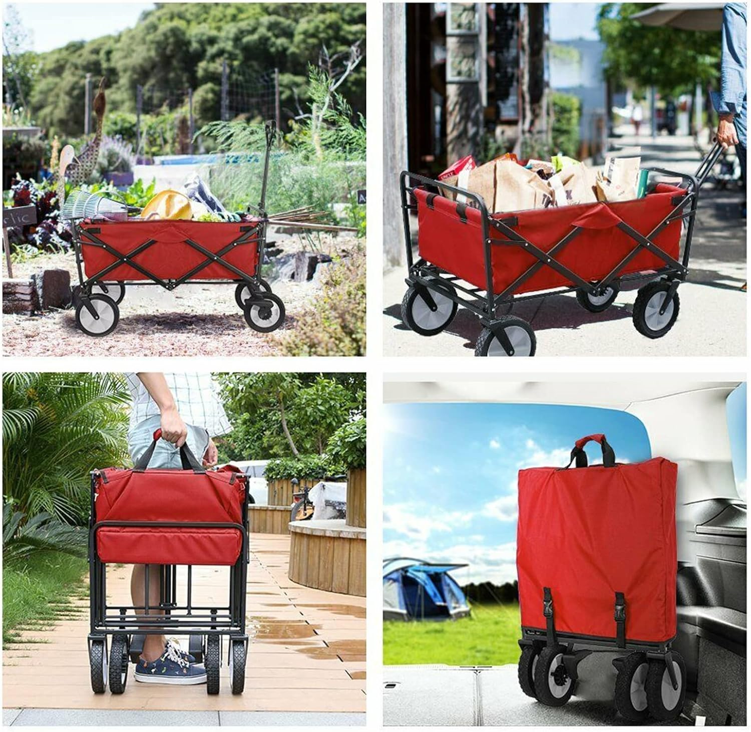 Heavy Duty Foldable Garden Trolley Cart - Collapsible Outdoor Wagon wi