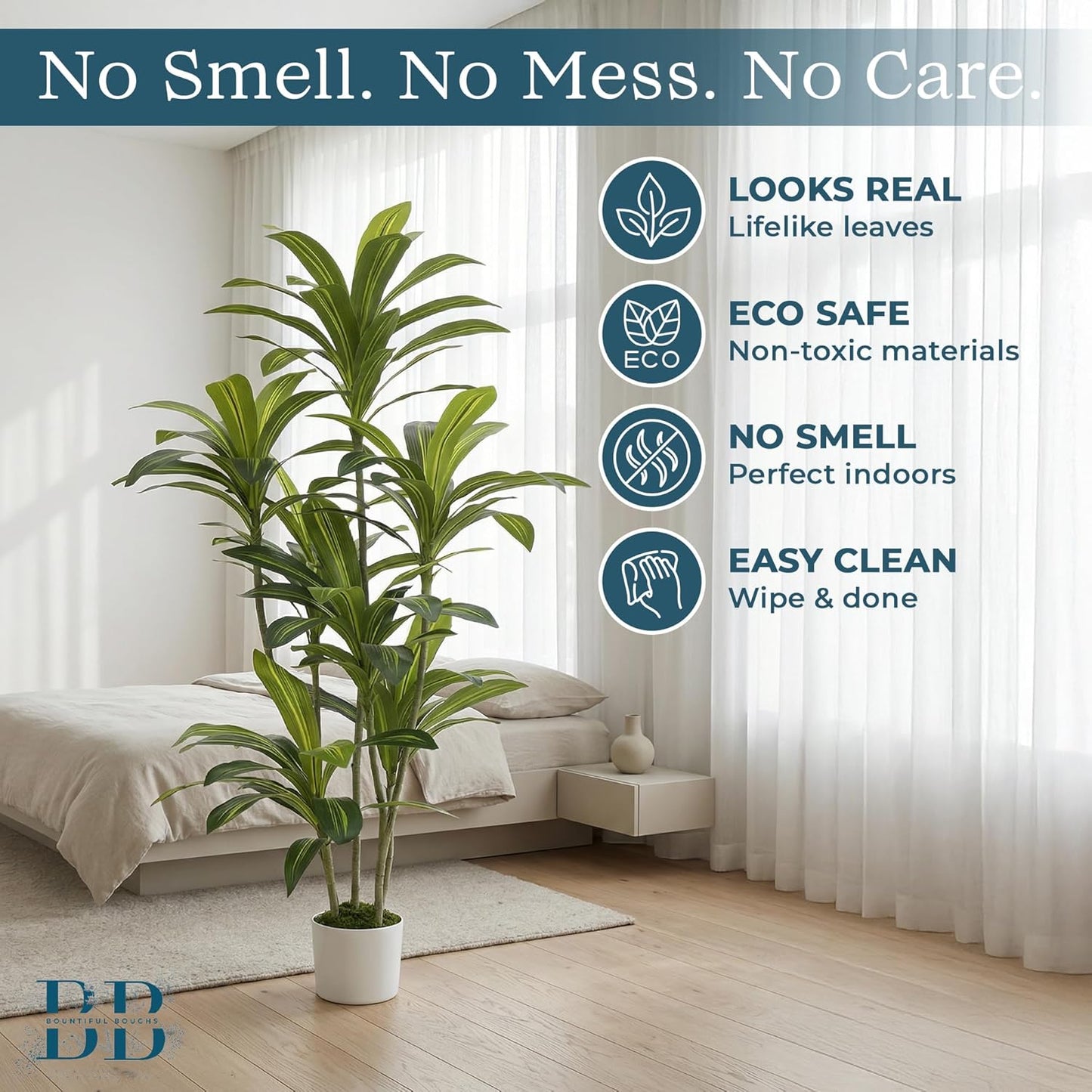 5’ (150 cm) Dracaena Artificial Tree with Small Black Pot & Moss – Realistic Natural Look, Maintenance-Free Indoor & Outdoor Plant for Home, Office, Balcony & Patio