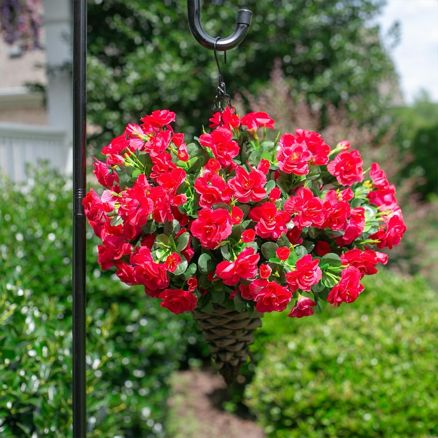 Ivydale Artificial Fake Camellia Flowers Plants for Outdoor Outside Spring Decoration, Faux Silk Hotpink Camellias UV Resistant Look Real for Planter Porch Patio Garden Yard, 3 Large Bundles