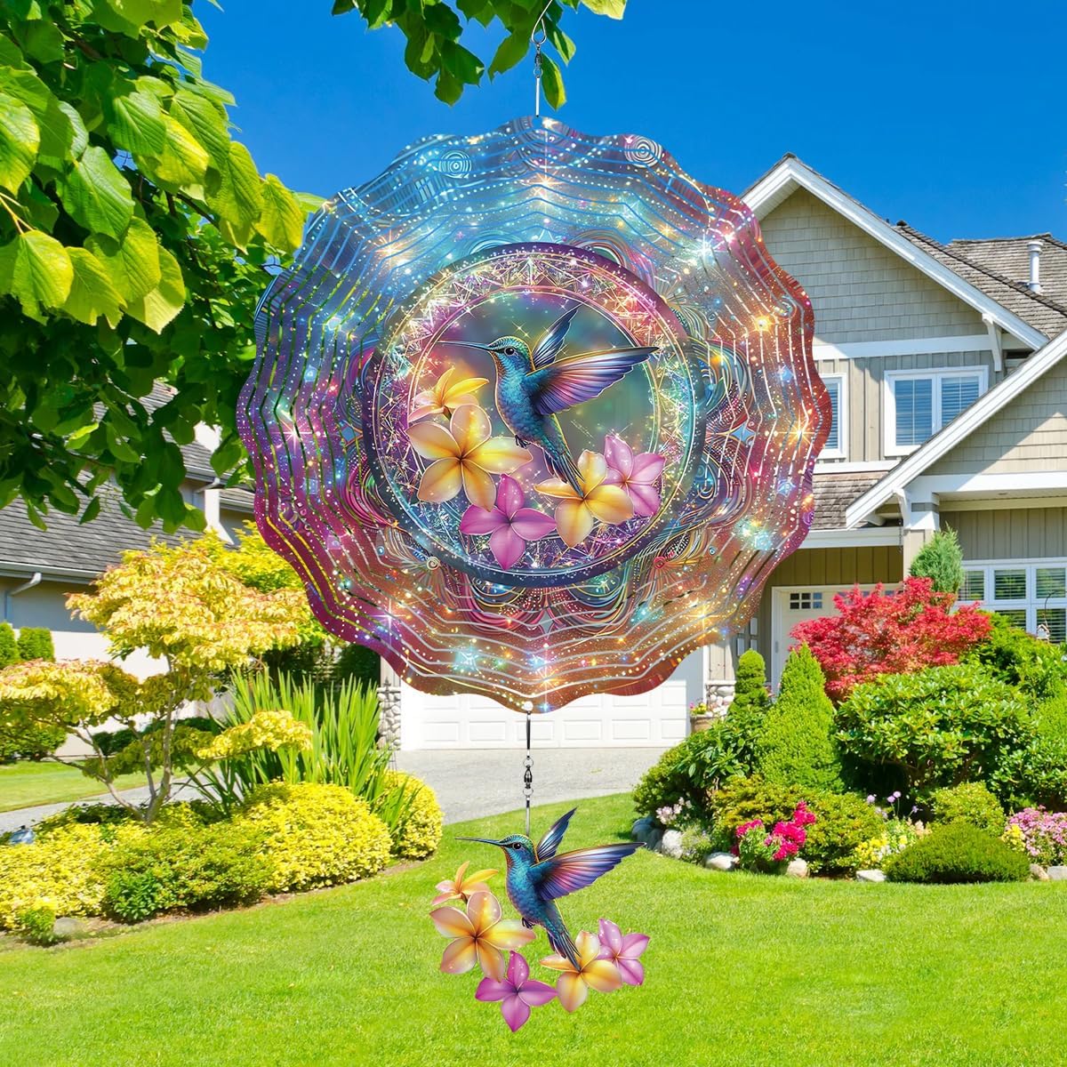 Hummingbird Wind Spinners Outdoor - 3D Hanging Wind Spinner for Garden Yard Art Decoration, Metal Stainless Bird Wind Catcher Kinetic Sculpture Ornament Gifts for Women Men