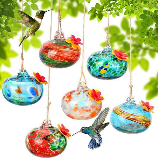 6PCS Hummingbird Feeders for Outdoors - Glass Leak Proof Bird Feeders for Garden & Backyard Decor, Multicolor, for Women & Moms