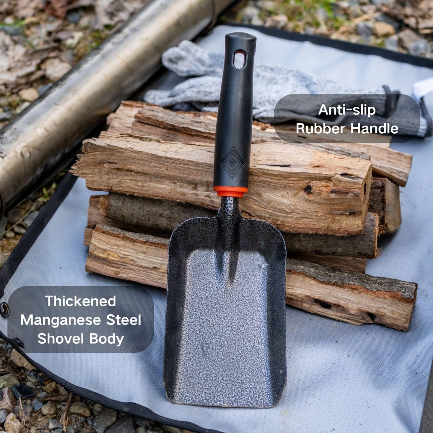 SoloWilder 12.6" Ash Shovel for Fire Pit & Fireplace - Manganese Steel Gardening Tool - Black