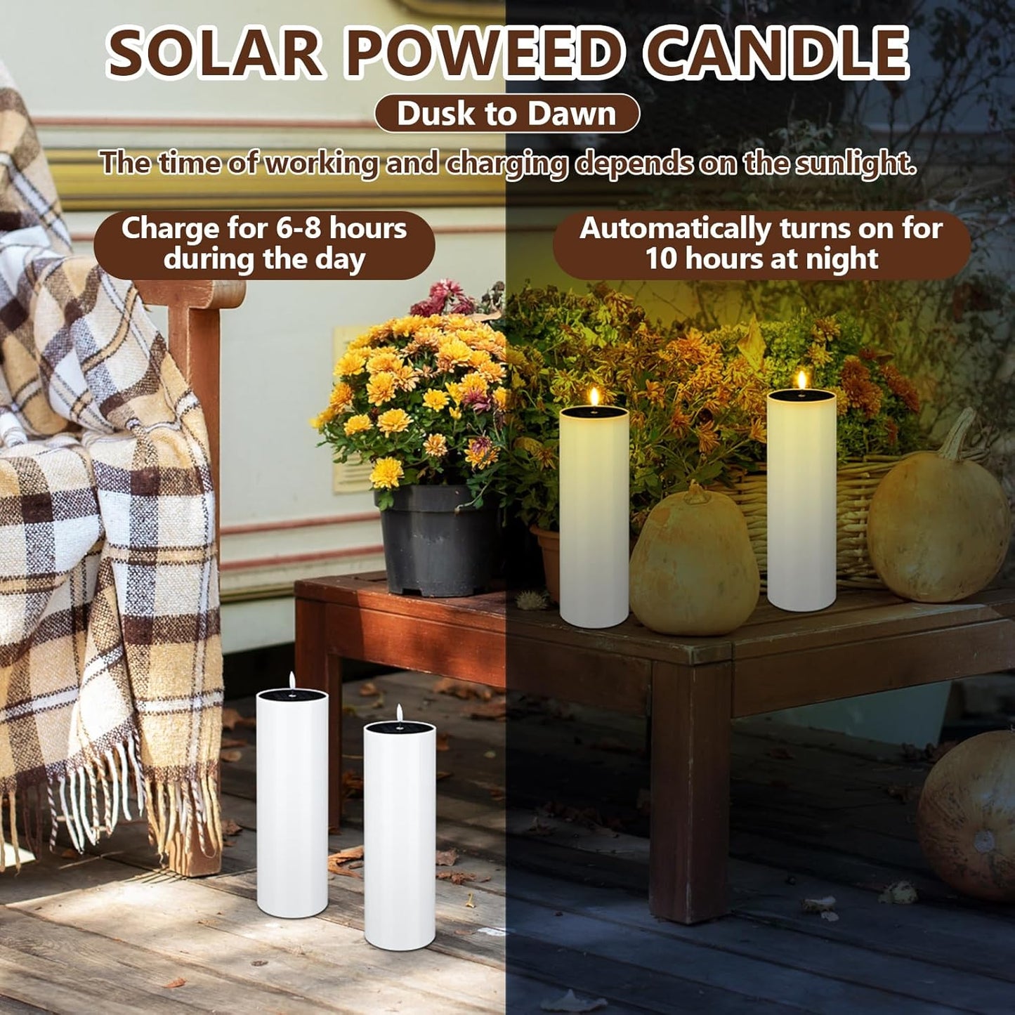 4 Pcs Large Outdoor Candles, Flameless Flickering LED Candles, Battery Operated Waterproof Candle for Wedding Centerpiece Porch Lanterns Patio Easter Decor(4"x12"/12"/12"/12")