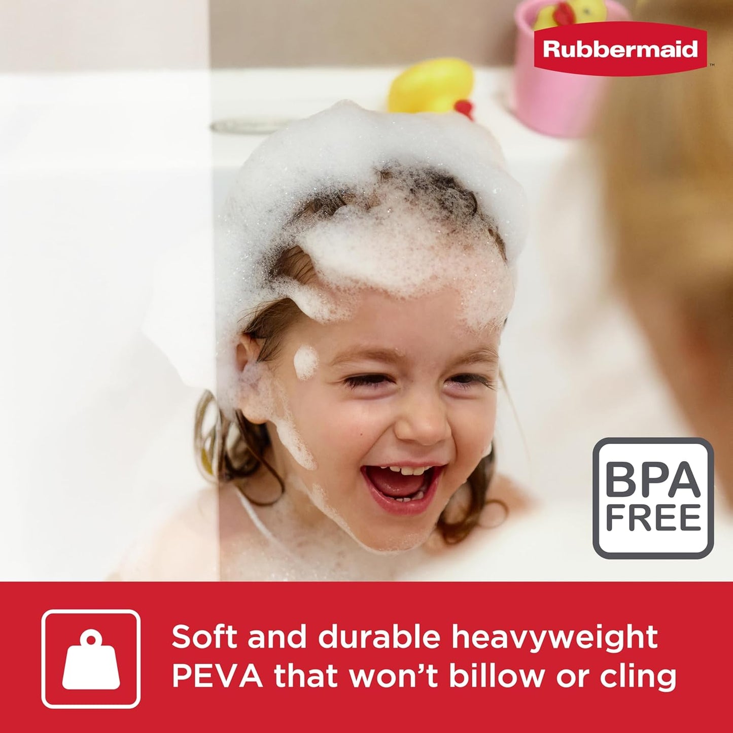 Rubbermaid Heavyweight PEVA Shower Curtain Liner, Waterproof Shower Liner with Rustproof Metal Grommets and Weighted Magnetic Hem, BPA-Free, 70 x 72 Inches, Frosty with Charcoal Grommets