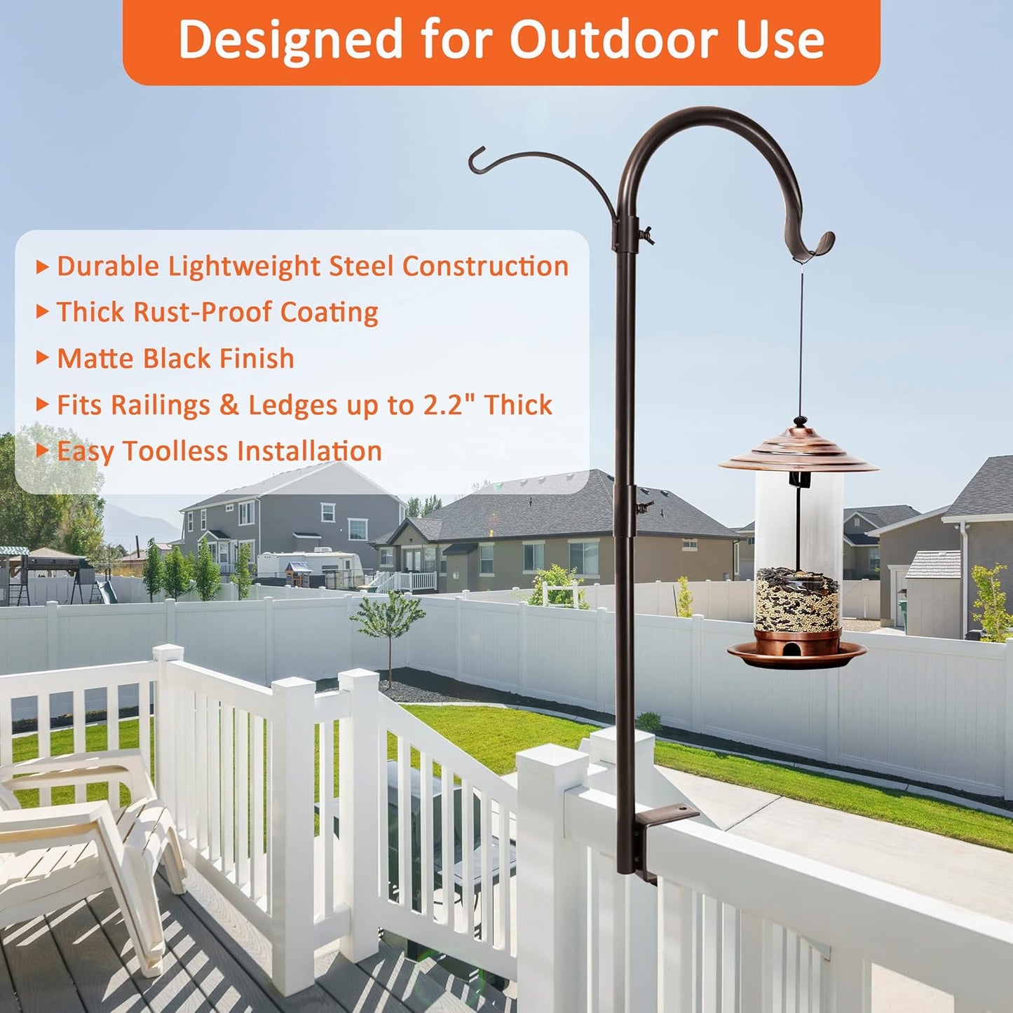 Asani 2 Pack Shepherds Hook Bird Feeder Poles, Weather-Resistant Plant and Bird Feeder Hanger with 2 Hooks, Adjustable Bird House Pole with a Sturdy Steel Construction, for Feeders, Baskets, Lanterns
