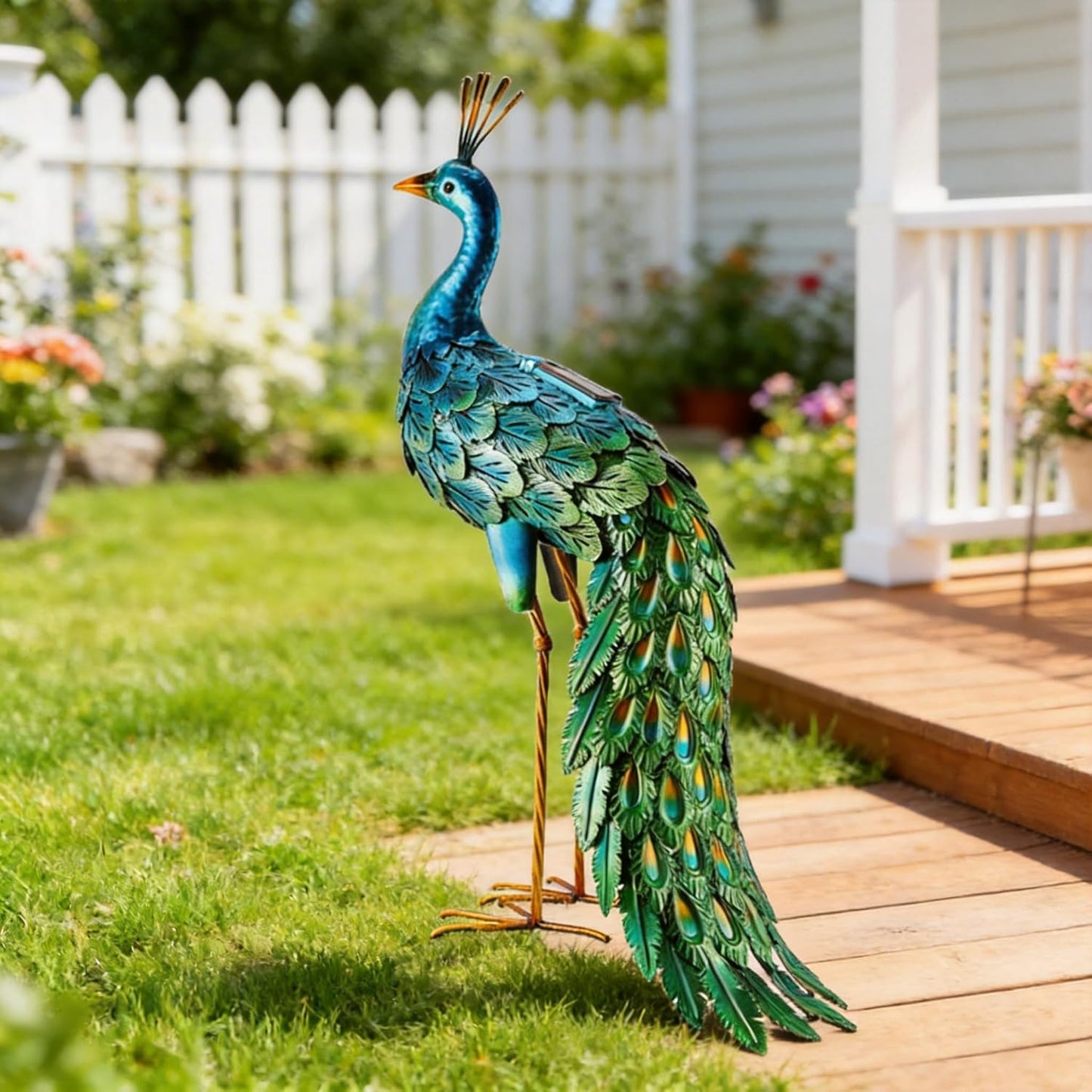 chisheen Outdoor Solar Peacock Decor Garden Statue Metal Yard Art Decoration Outdoor Sculptures for Backyard,Patio,Lawn,Wedding, for Women