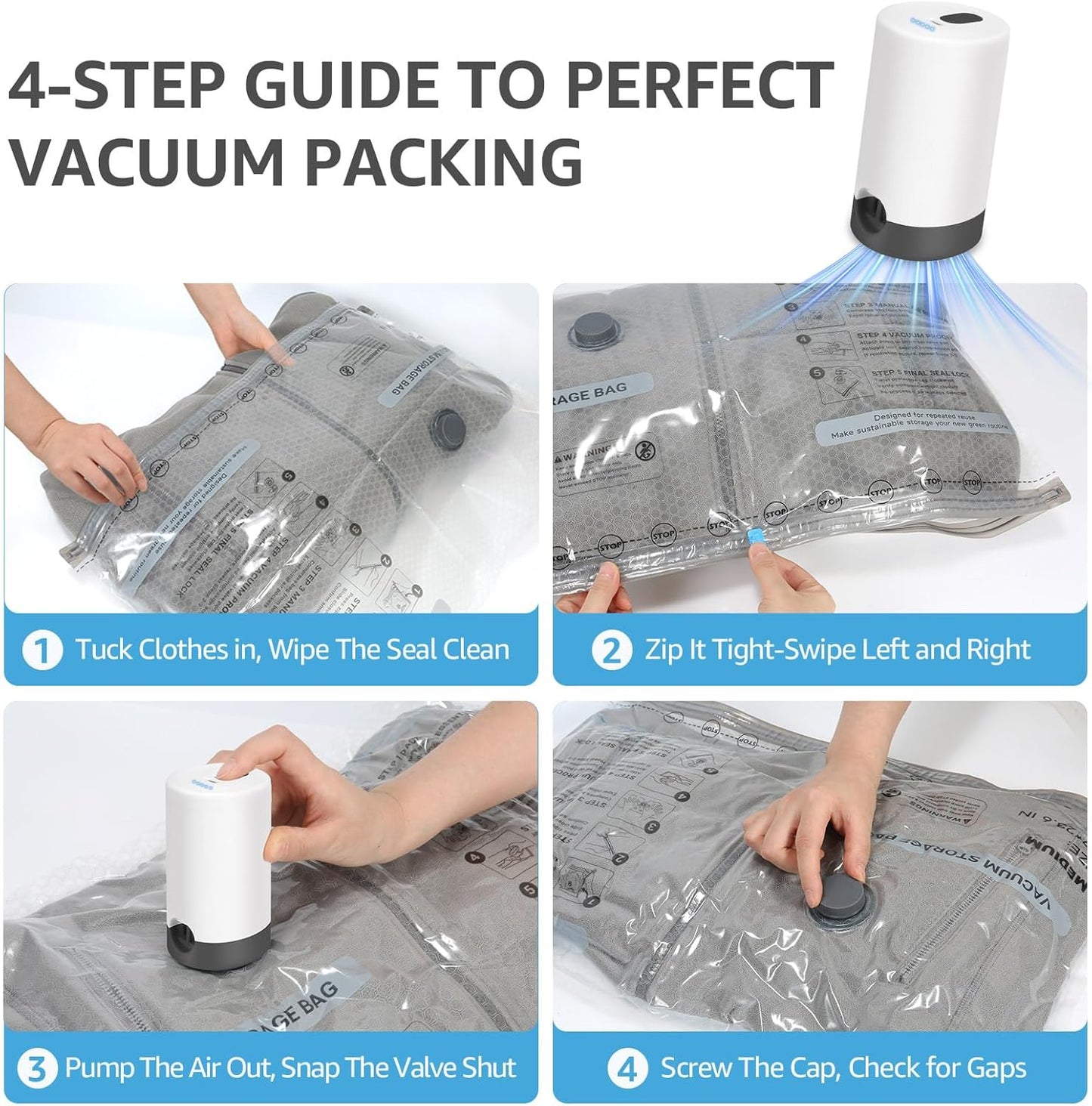 Vacuum Bags for Travel with Rechargeable Pump, 3 Sizes Vacuum Seal Bags for Clothing, Compression Vacuum Travel Bags for Luggage, Vacuum Packing Bags for Closet Organization (15)