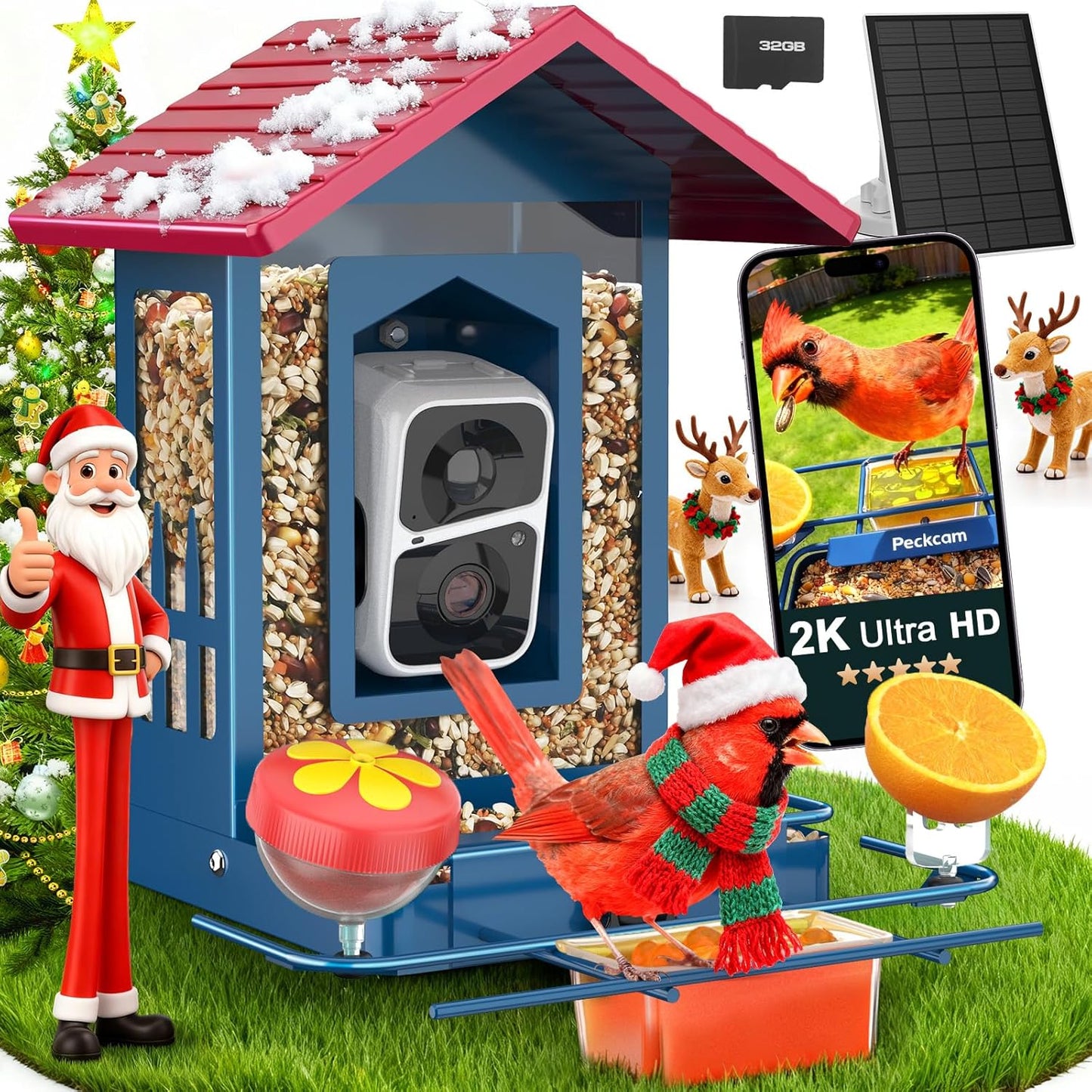 PeckCam® Bird Feeder with Camera, AI Identify 10000+ Birds, 2K HD Vide