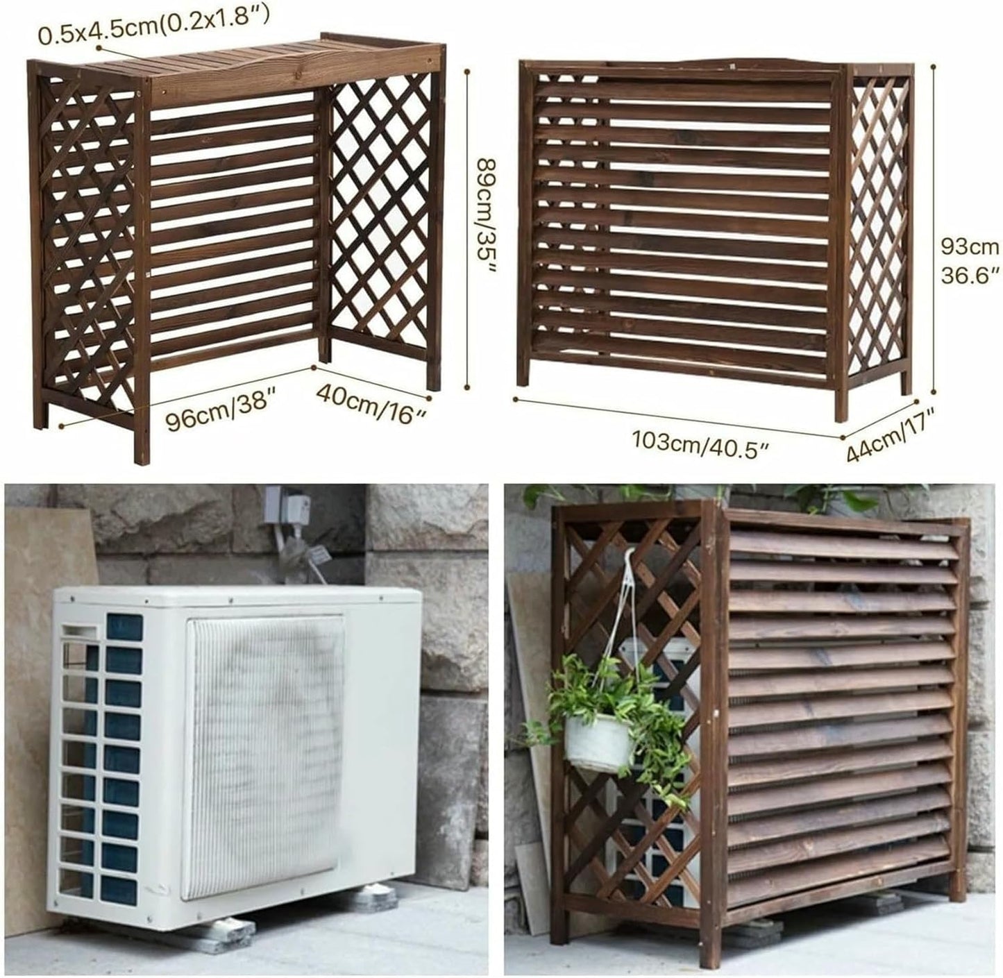Solid Wood Air Conditioner Cover Privacy Screen Fence,Louvered Air Conditioner Outdoor Unit Waterproof Plant Stand,Hidden Trash Can Shell (Size : 103x44x93cm)