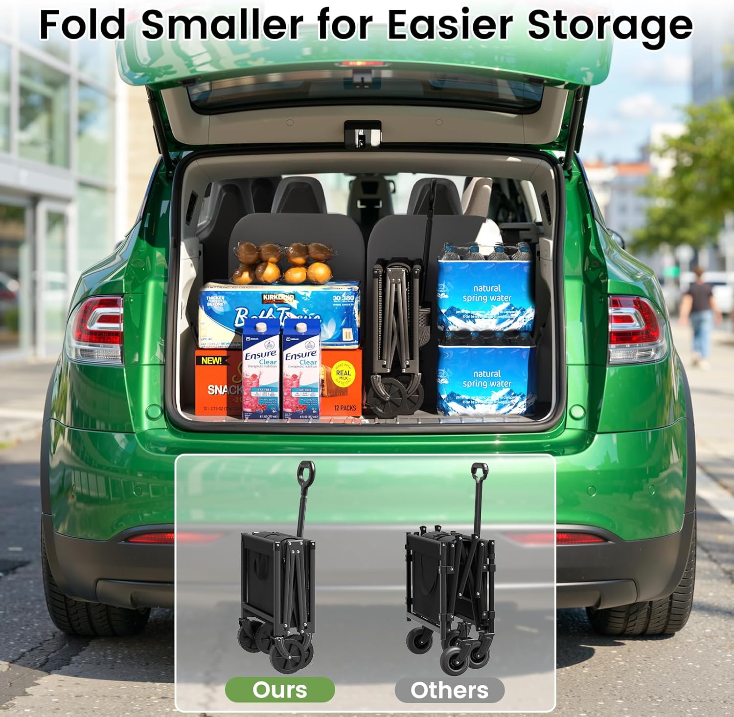 Collapsible Wagon Cart, Flexible Handle, Portable Collapsible Wagon wi
