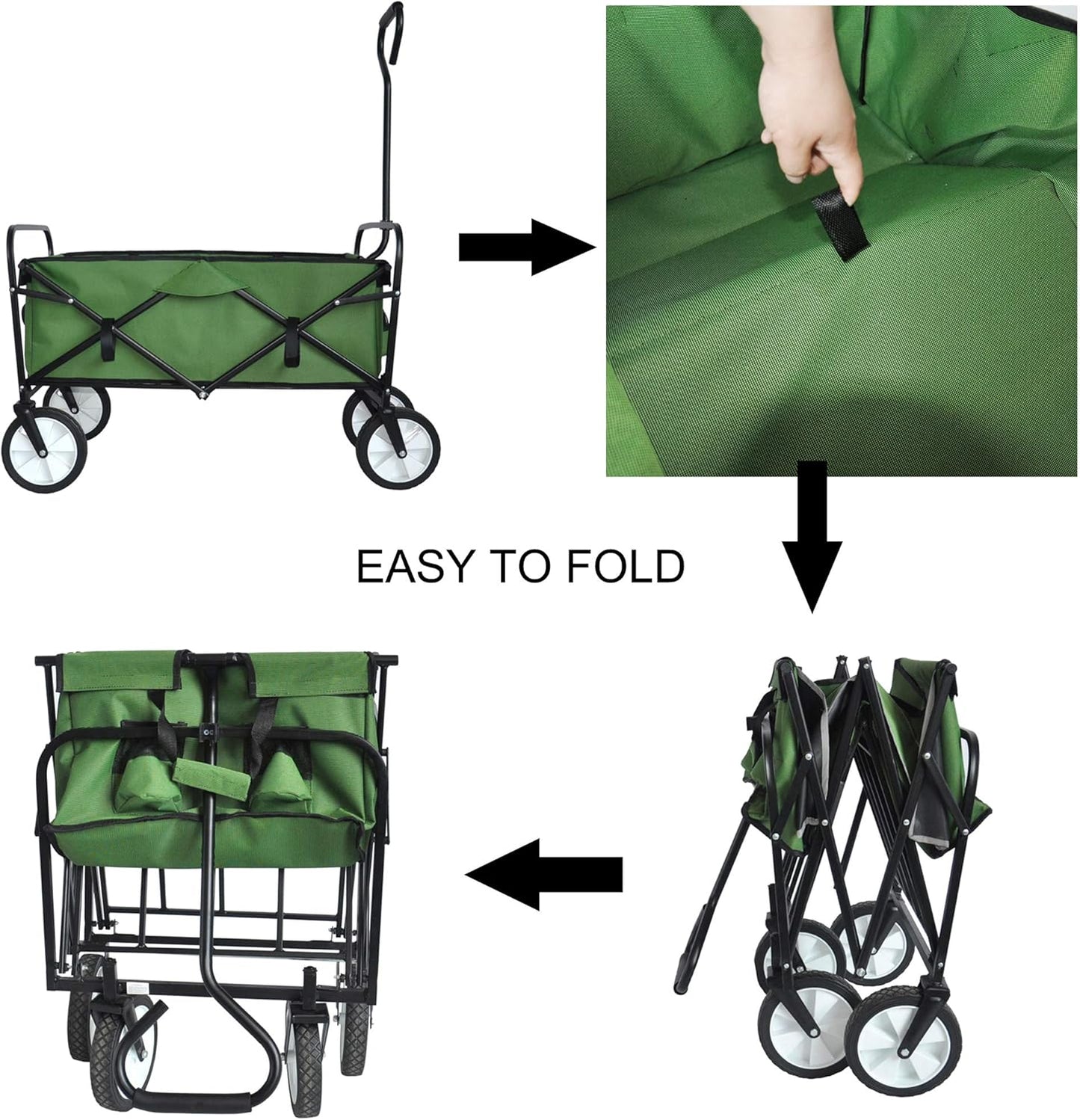 Folding Wagon Cart Collapsible Outdoor Utility Wagon with All Terrain Wheels Beach Wagon,Shopping Cart Camping Wagon Heavy Duty Steel for Beach Camping Shopping Sports Portable (Blue4) (Green)