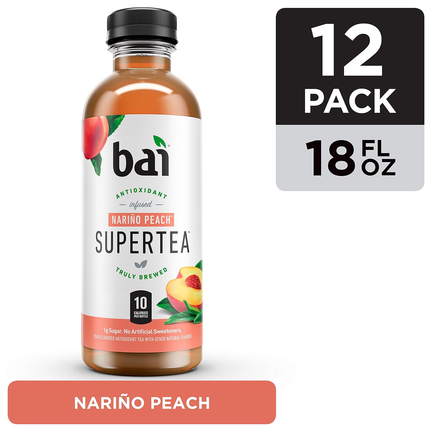 Bai Iced Tea, Narino Peach, Antioxidant Infused Supertea, Crafted with
