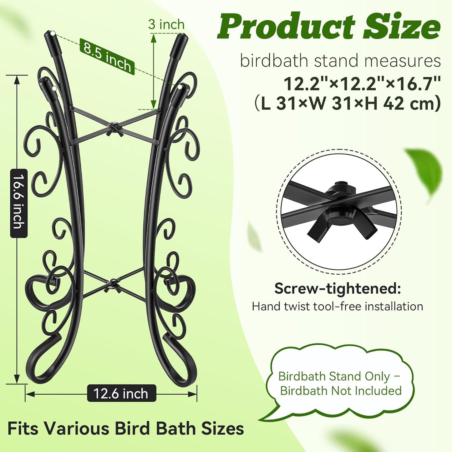 Outdoor Metal Bird Bath Stand, Sturdy Birdbath Bowl Stand, 16 Inch, Fade and Weather Resistant,Outdoor Decoration for Glass BirdBaths, Garden Yards Lawn