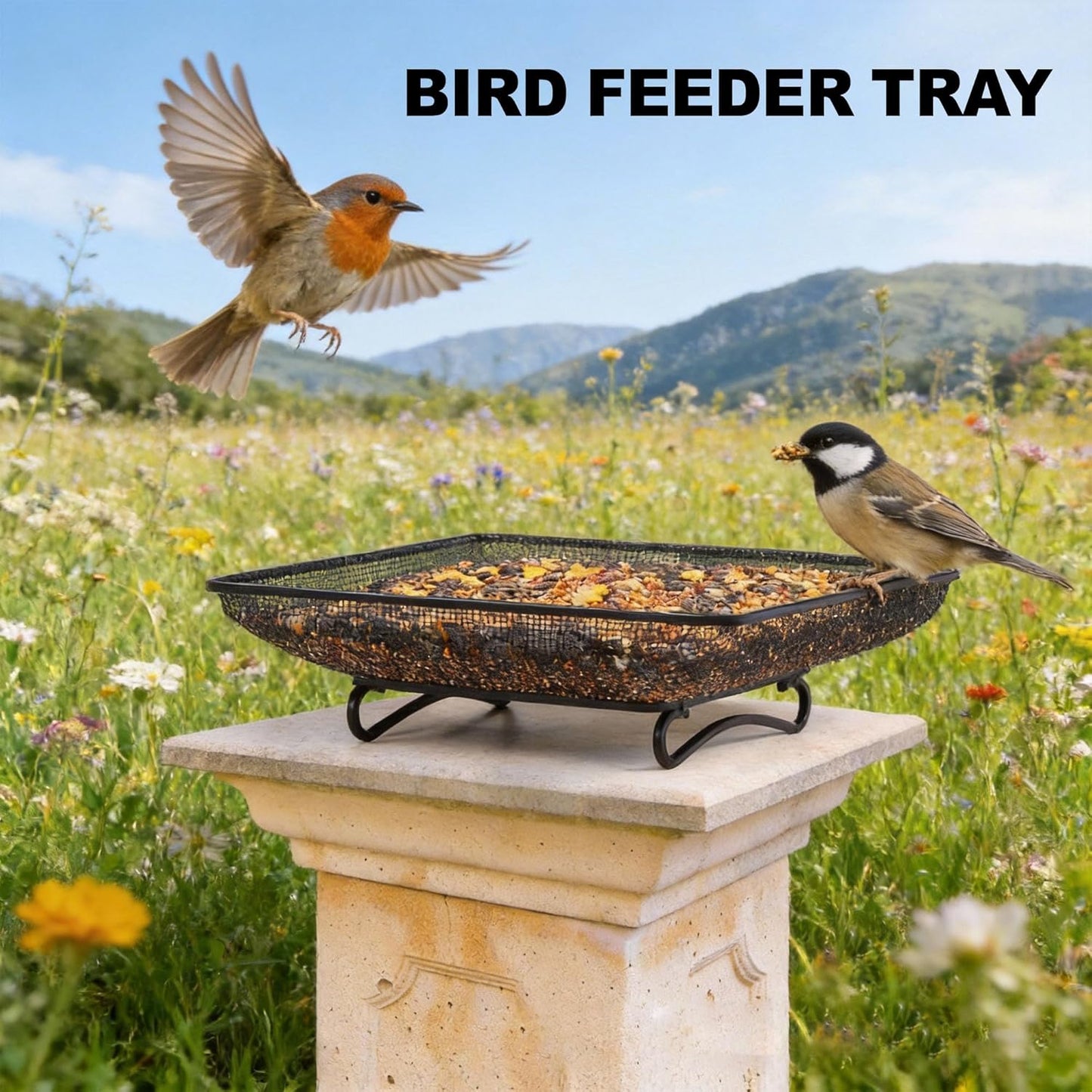 2 Pcs Deck Railing Bird Feeder Tray for Balcony 7 x 7 x 2 Inch Compact