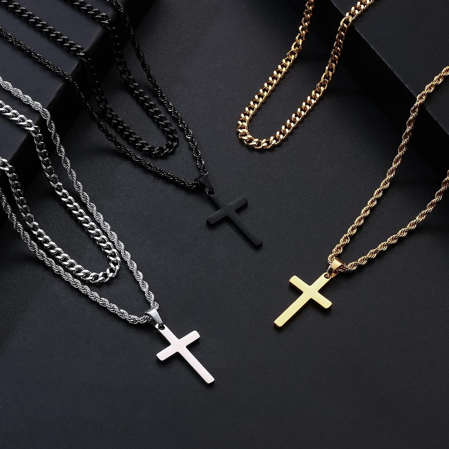 Yooblue Easter Basket Stuffers - Cross Necklace for Men, Gold Black Si