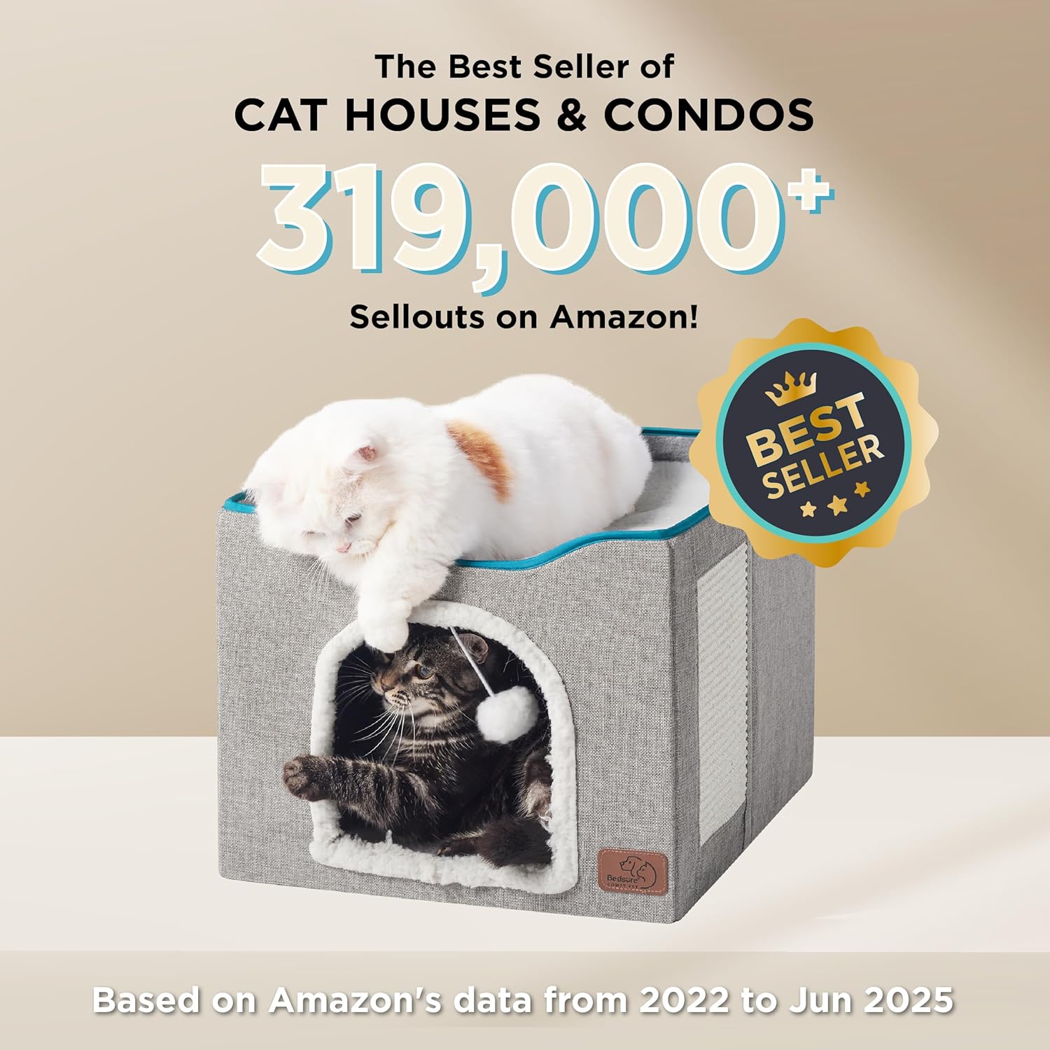 Bedsure Cat Beds for Indoor Cats - Large Cat Cave for Pet Cat House wi