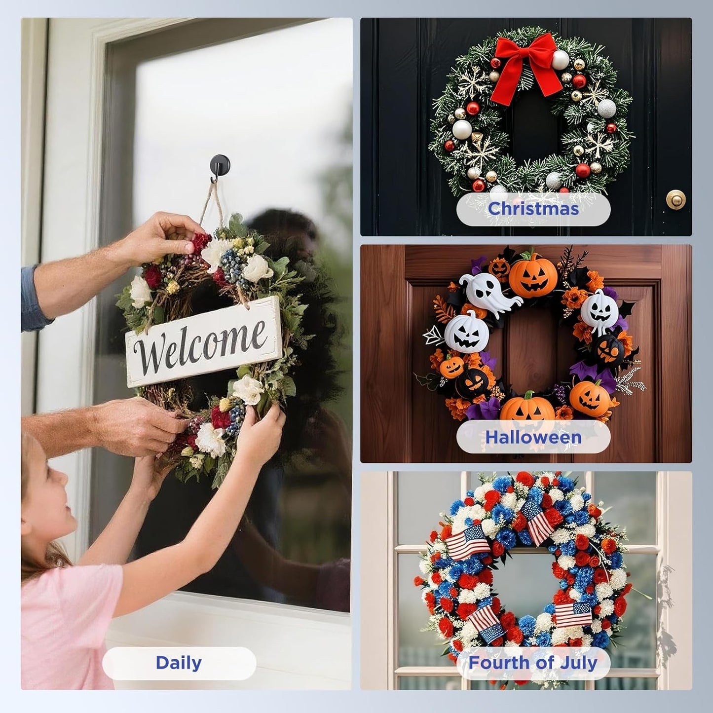 OUTXE Suction Cup Wreath Hanger, Upgraded Reef Hook for Front Door/Gla