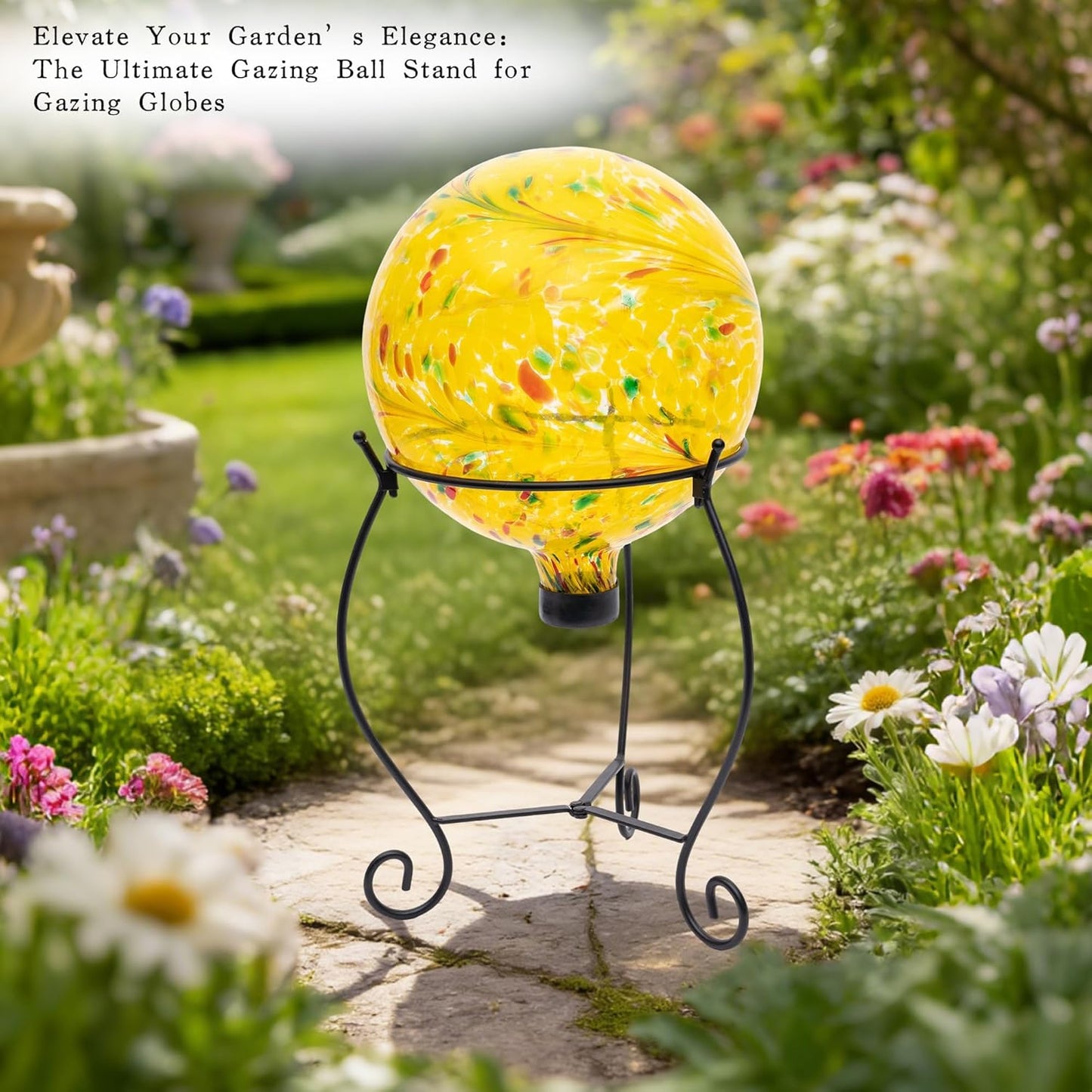 Topadorn Gazing Ball Stand Garden Metal Stand for 10-Inch or 12-Inch Gazing Globes, Black