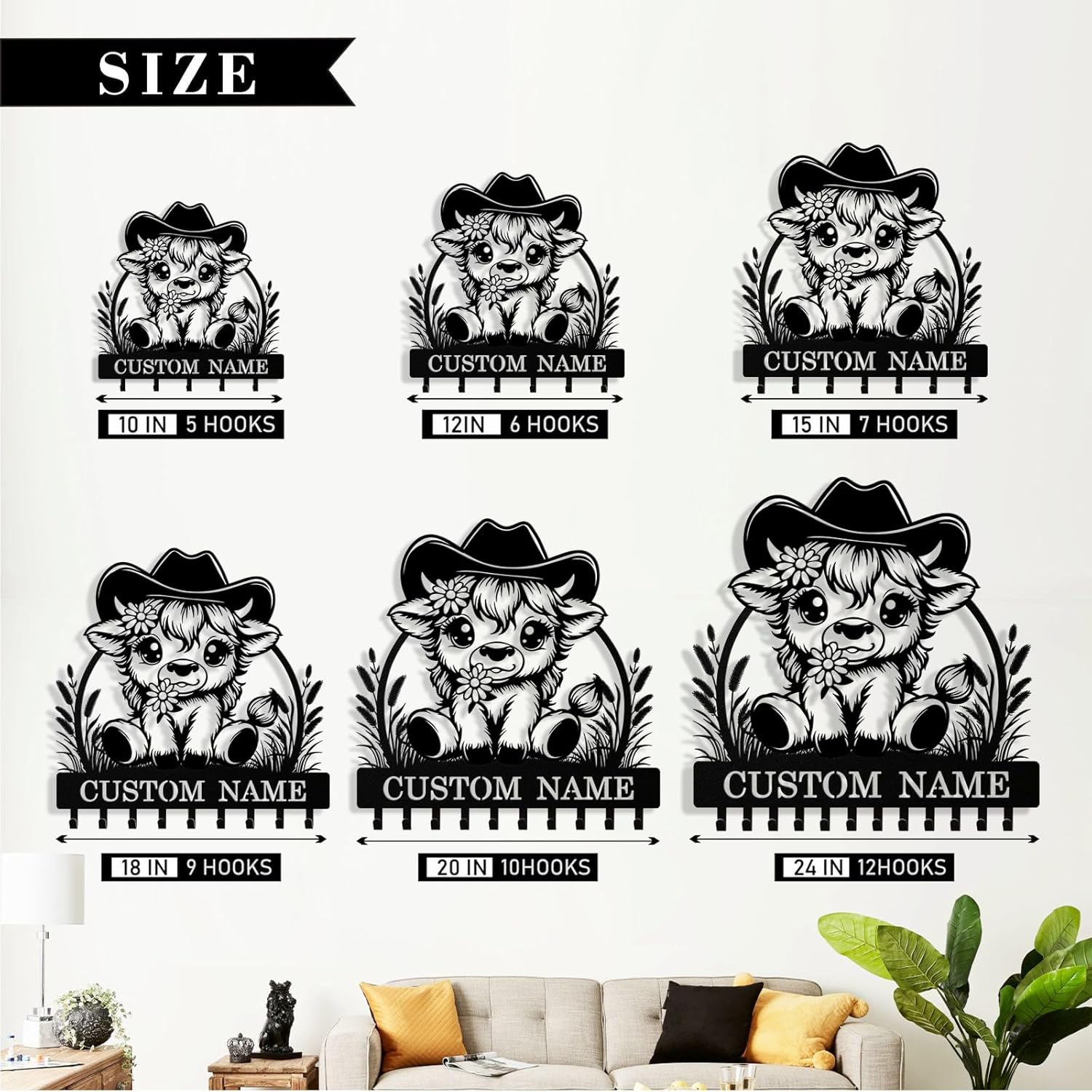 Personalized Key Holder Wall Mount, Custom Metal Highland Cow Keys Hol