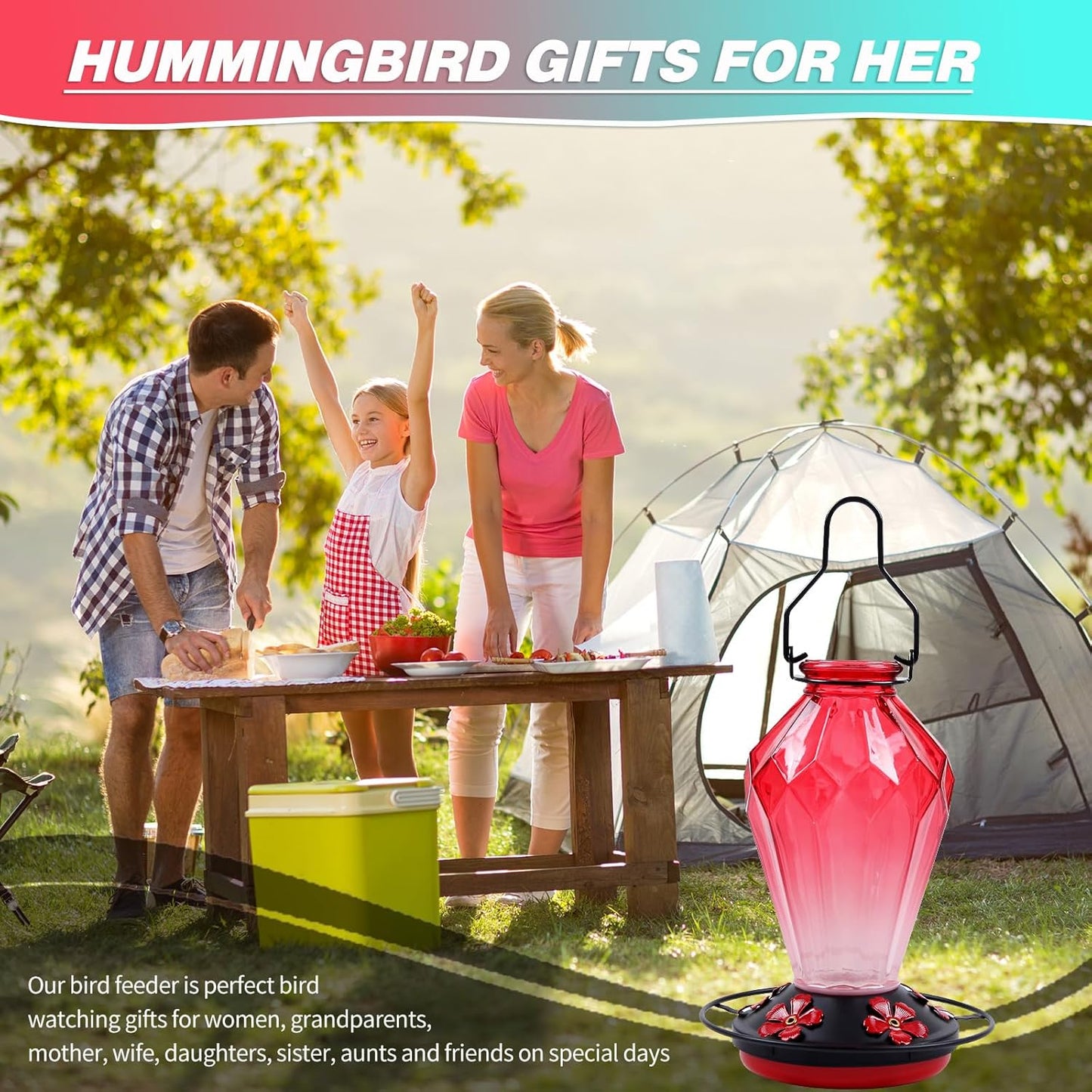 Glass Hummingbird Feeder for Outdoors Hanging, 25Oz Humming Bird Necta
