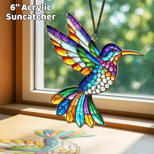 2 Cardinal Hummingbird Acrylic Suncatchers, 6" Bird Window Hanging Ornaments, Fall Decorations for Home Window Door, Birthday Christmas Bird Lover Gifts for Women, Friends, Memorial Keepsake SS351