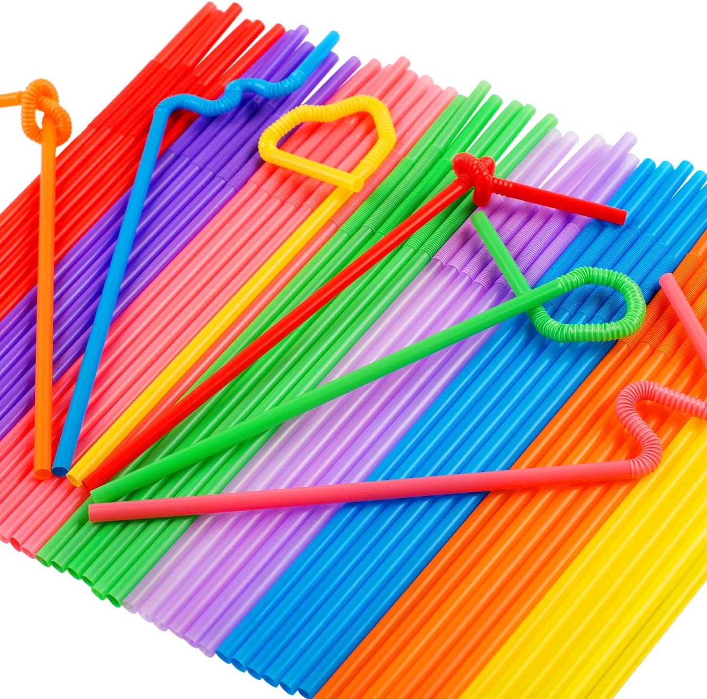 Zmaxqii 300 Pcs Colorful Flexible Plastic Straws, BPA-Free Disposable Bendy Straws, 10.2" Long and 0.23'' Diameter