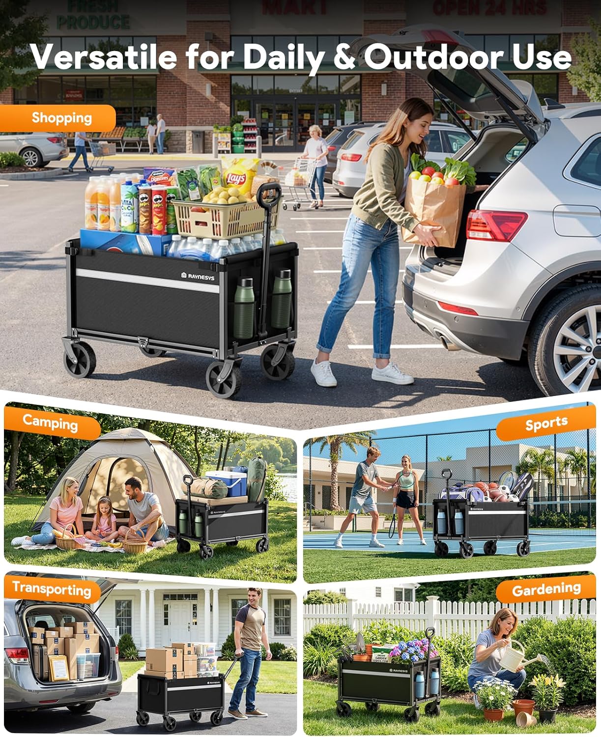 Wagons Carts Foldable, Collapsible Wagon Cart Foldable, 330LBS Heavy Duty Folding Wagon Carts with Wheels, Portable Utility Cart for Grocery Sports Garden Shopping Camping
