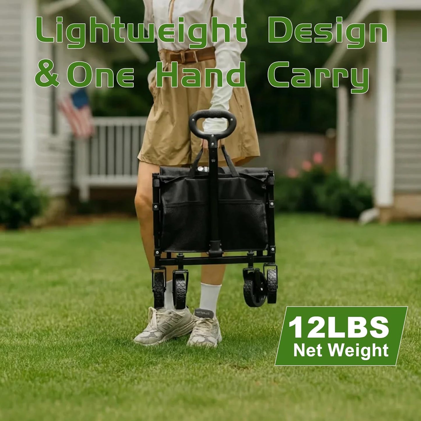 Collapsible Wagon with Wheels, Wagons Carts Foldable 220 lbs Heavy Duty, Folding Utility Wagon Cart with All-Terrain Wheels, Telescoping Handle & 2 Cup Holders for Beach Garden Grocery Shopping
