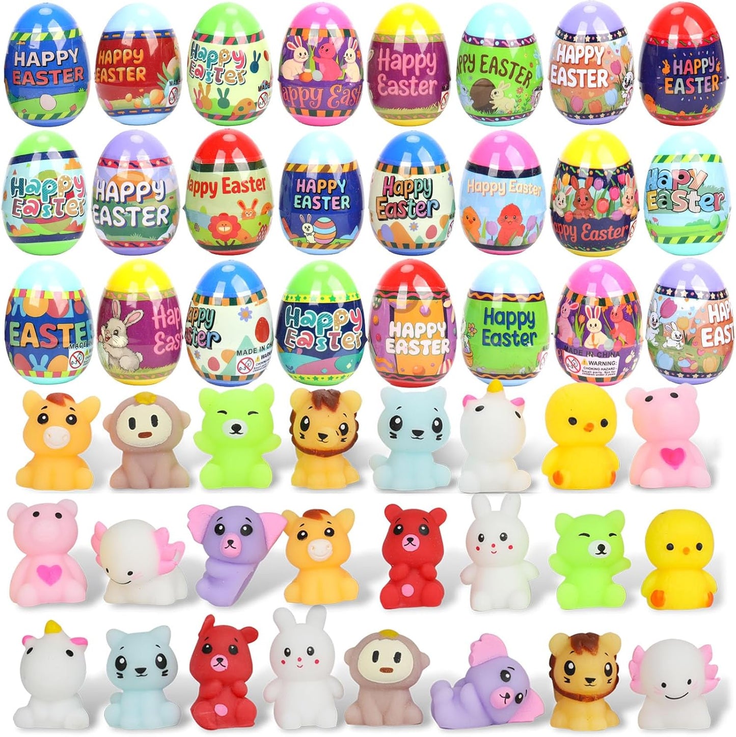 24 Pack Easter Eggs with Cute Animal Squishy Toys Inside,Prefilled Egg