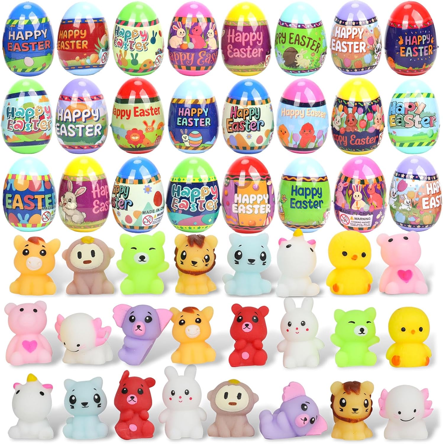 24 Pack Easter Eggs with Cute Animal Squishy Toys Inside,Prefilled Egg