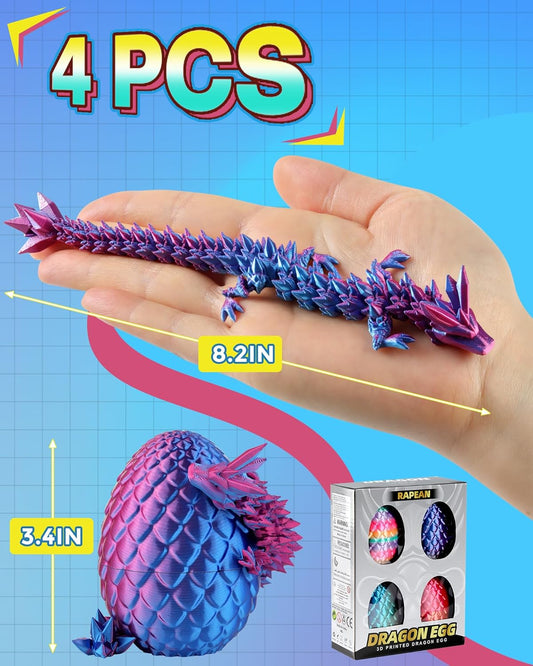 8" 3D Printed Dragon Eggs, Mystery Crystal Dragon Egg for Easter Basket Stuffers, Unique Easter Toys & Decor, Fantasy Tabletop Decor for Kids & Collectors (4 Pack)