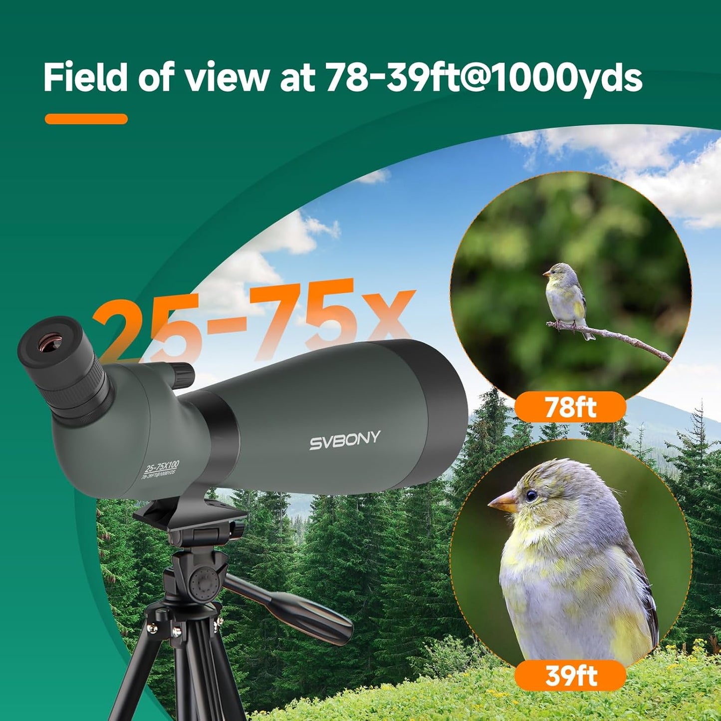 SVBONY SV28 20-60x80 New Version Spotting Scope for Target Observation, Long Range Spotter Scope with Phone Adapter,Shutter and Tripod, HD Scope for Bird Watching, Wildlife Observation