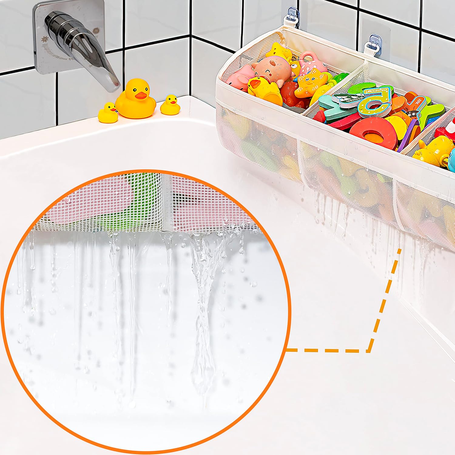 Original 3 Compartment Horizontal Large Openings Bath Toy Organizer fo