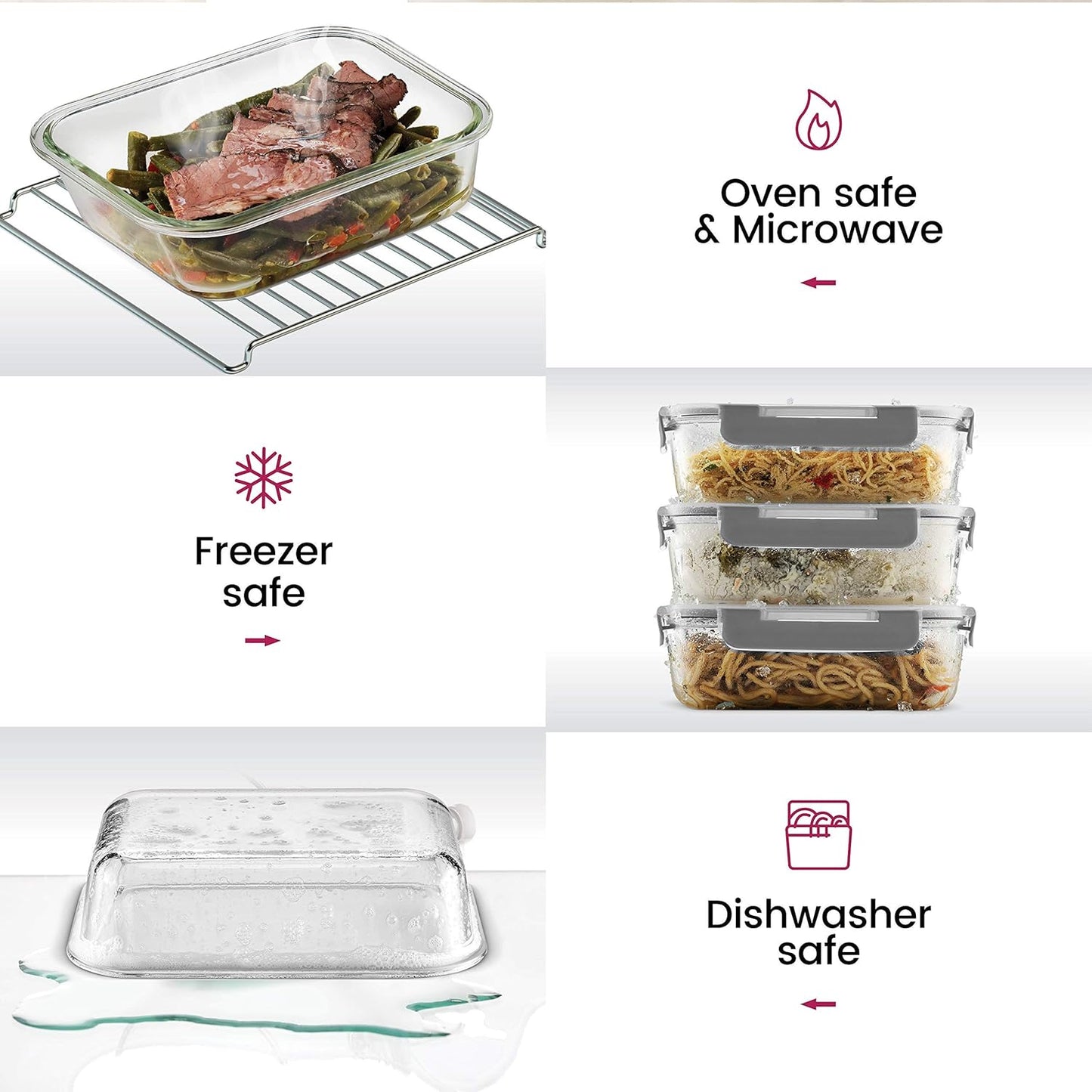 FineDine 24 Piece Premium Borosilicate Glass Meal Prep Containers Glas