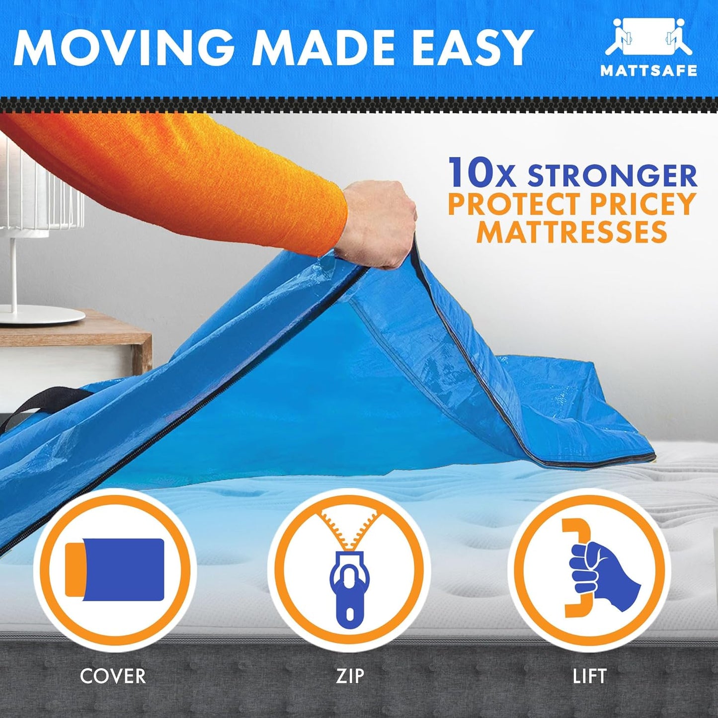 Nordic Elk Mattress Bags for Moving and Storage (Queen) Heavy Duty Moving Supplies, 8 Sturdy Handles, Strong Zipper, Mattress Cover Queen Size Bed Bags, Storage Cover Essentials Packing Protector