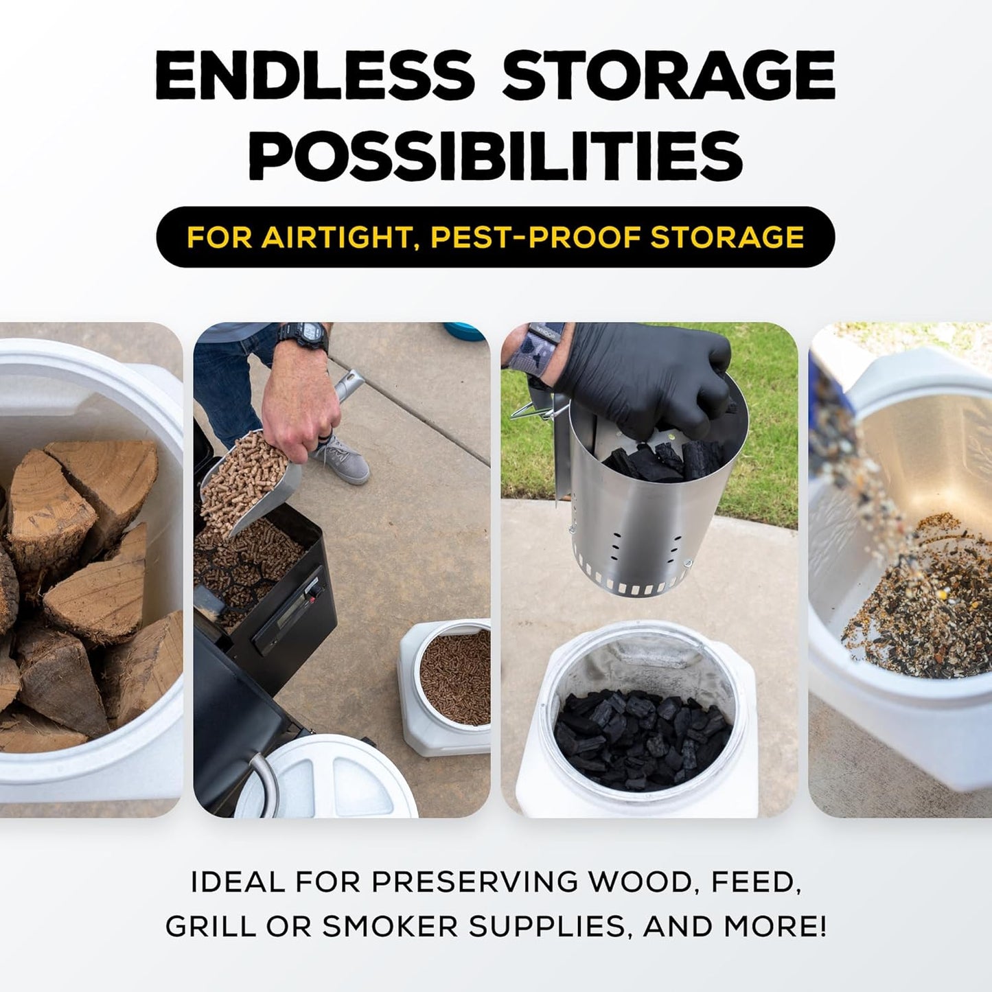 Gamma2 Gamma Seal Airtight Storage Bin - Wood, Pellet, Charcoal, and Food Container - Indoor or Outdoor Utility Bucket - BPA-Free Plastic - Made in The USA - Fits up to 50 Pounds - 14" L x 20" H
