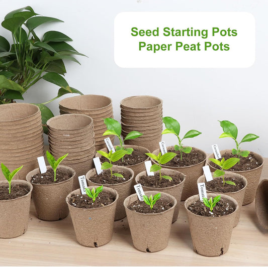 65 Pcs Organic Peat Pots, 4 Inch Nursery Pot Set, Round Plant Seedling