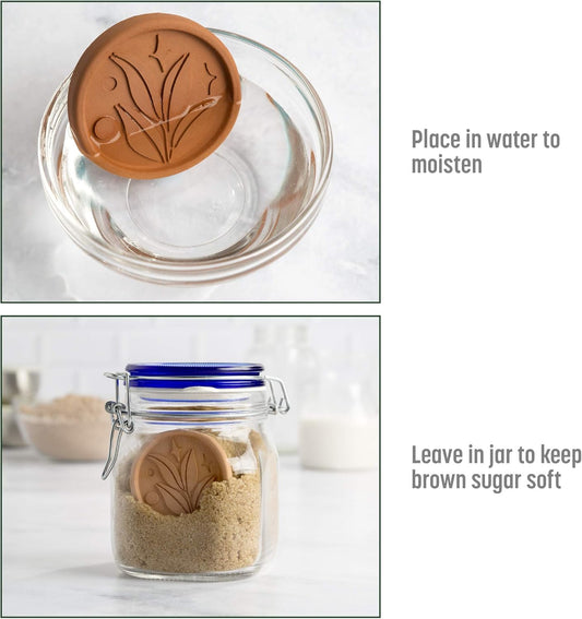 Goodful Brown Sugar Saver and Softener Disc with Elegant Leaf Design, Multiple Uses for Food Storage Containers, Reusable and Food Safe, Terracotta, 2 Pack