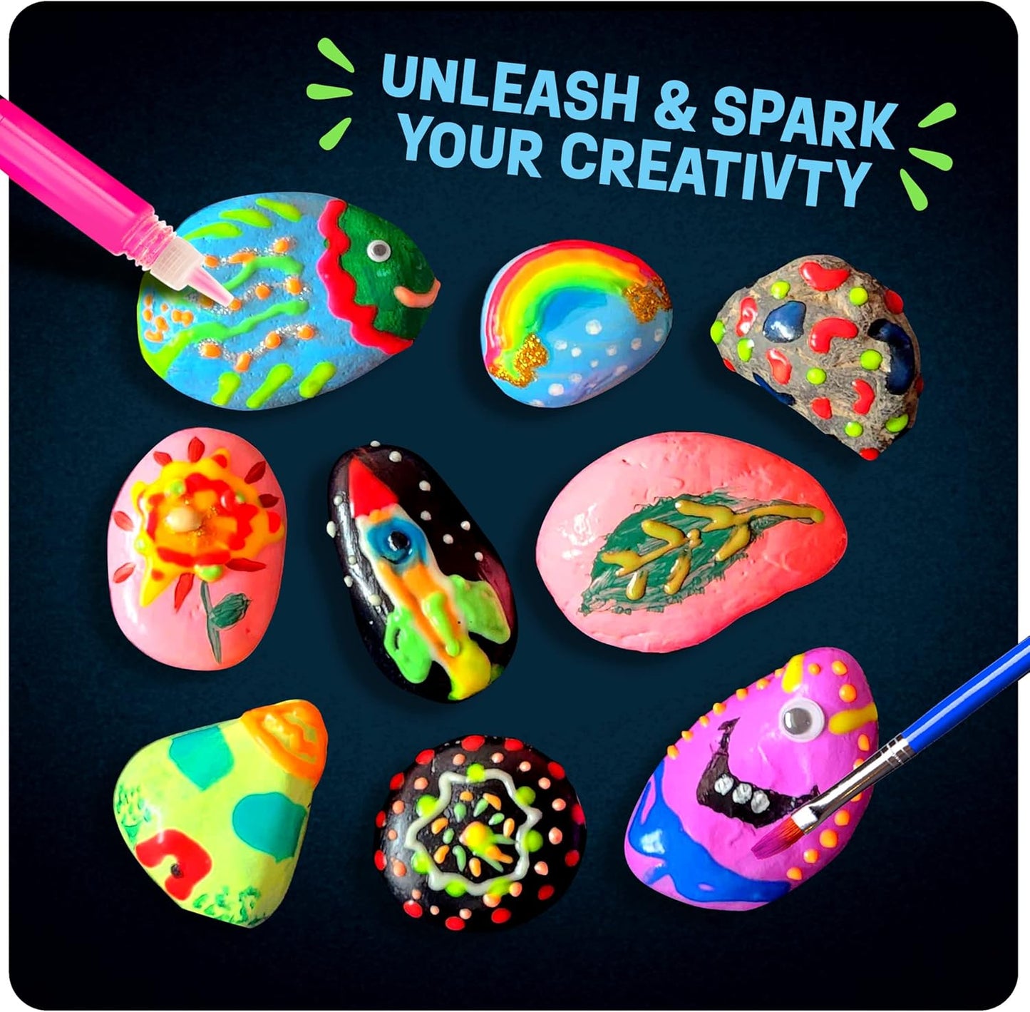 Dan&Darci Kids Rock Painting Kit - Glow in The Dark - Easter Gifts Art