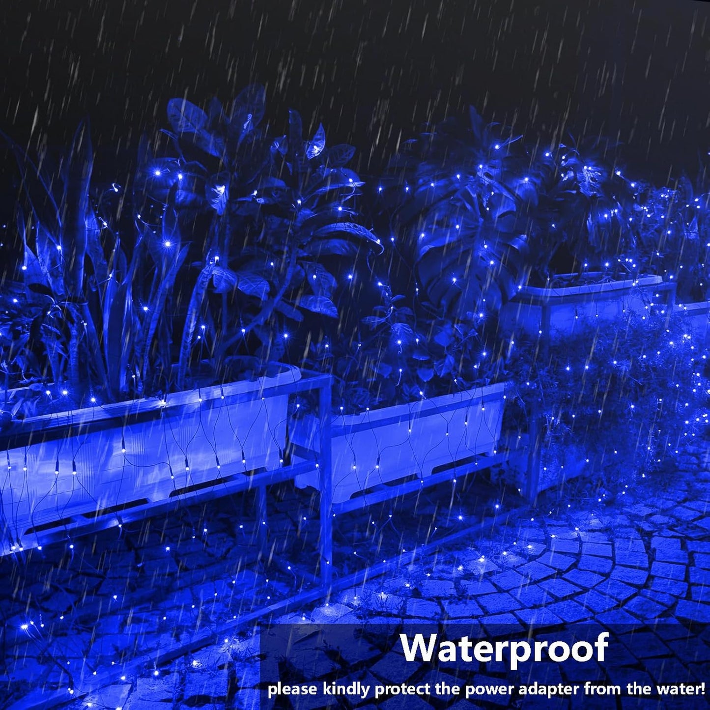 iBaycon 4ft × 6ft Solar Net Mesh Lights, Solar Powered Christmas Net Light Outdoor Waterproof, 8 Modes Bush Netting Lights for Xmas Trees, Party, Garden, Wedding, Outdoor Decorations (Blue, 2PACK)