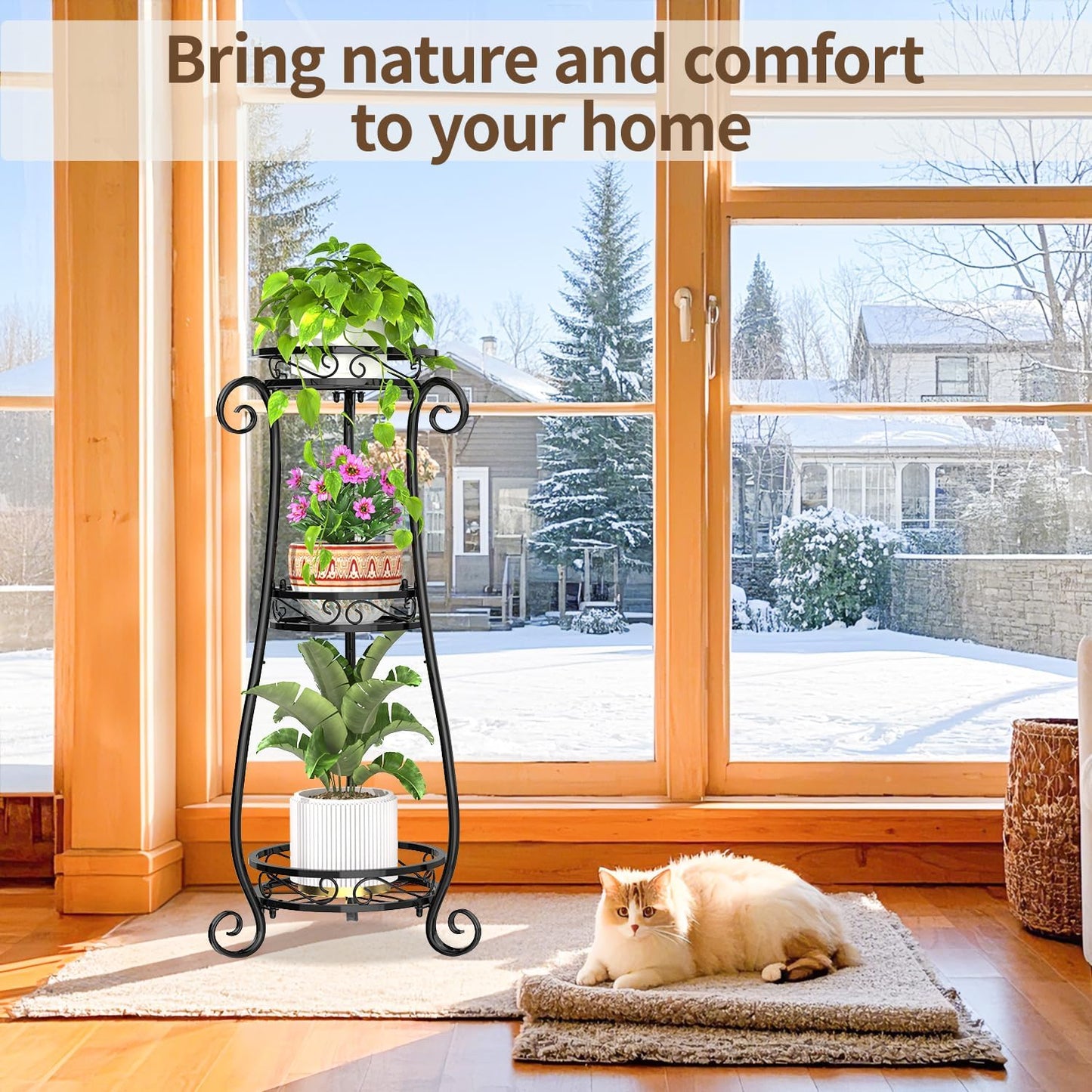 LASZOLA 3 Tier Black Metal Plant Stand for Multiple Large Planters Ind
