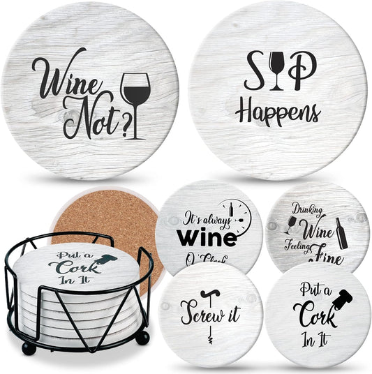 Coasters for Drinks Absorbents with Holder - 6 Pcs Gift Set with 6 Fun