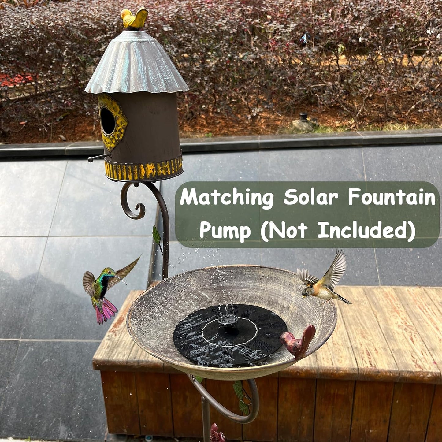 56" Tall Bird Baths for Outdoors, Metal Bird Bath and Birdhouse with Pole, Garden Bird Houses with Feeder on Stake, Standing Birdbath and Bird House for Outside, Outdoor Birdbaths with 4-Prong Base