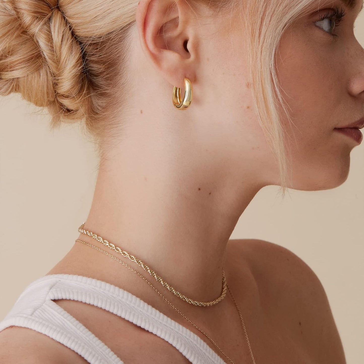 PAVOI 14K Gold Plated 925 Sterling Silver Post Small Chunky Hoops Earr