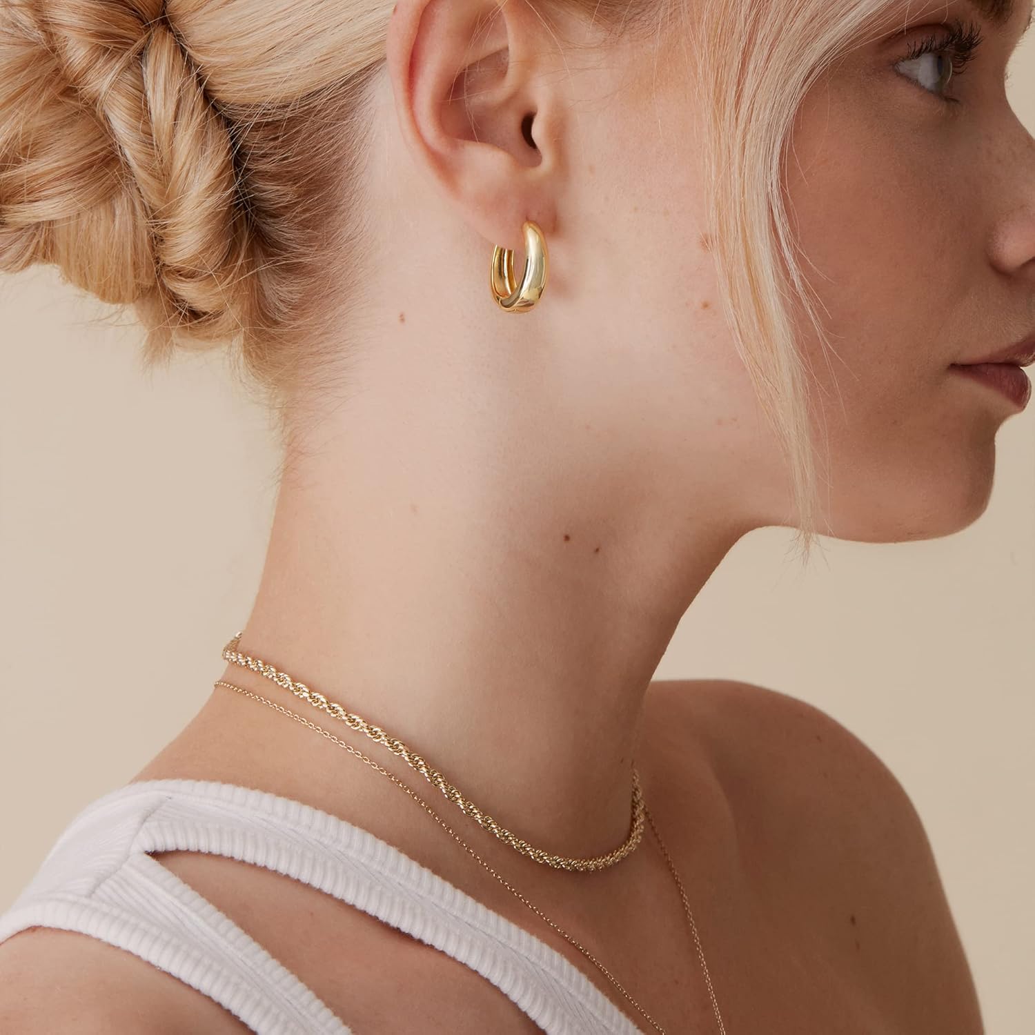 PAVOI 14K Gold Plated 925 Sterling Silver Post Small Chunky Hoops Earr