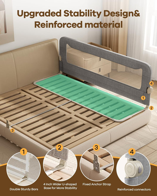 Foldable Bed Rail for Toddlers, 71in Reinforced Carbon Steel Frame&Con
